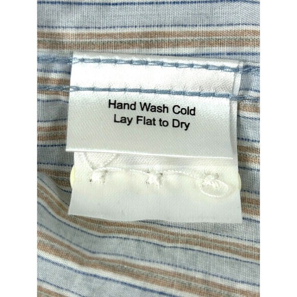 Pronto Uomo Men XXL Blue Tan Shirt Striped Floral Cotton Long Sleeve Button Up H - Picture 12 of 12